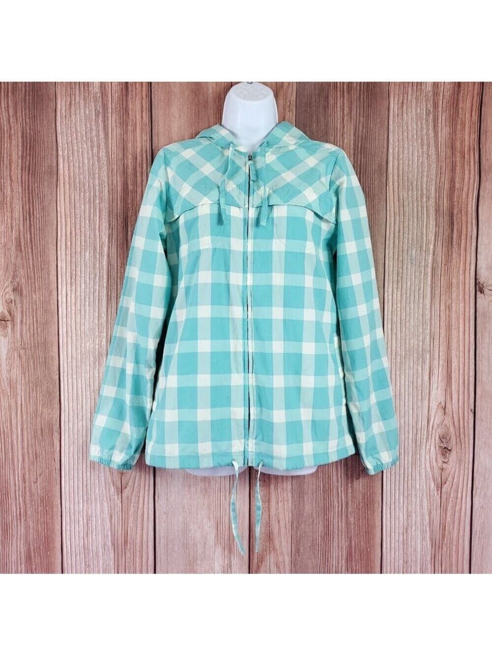 *READ* Patagonia Sun Jacket Womens Medium Hooded Windbreaker Gingham 27110